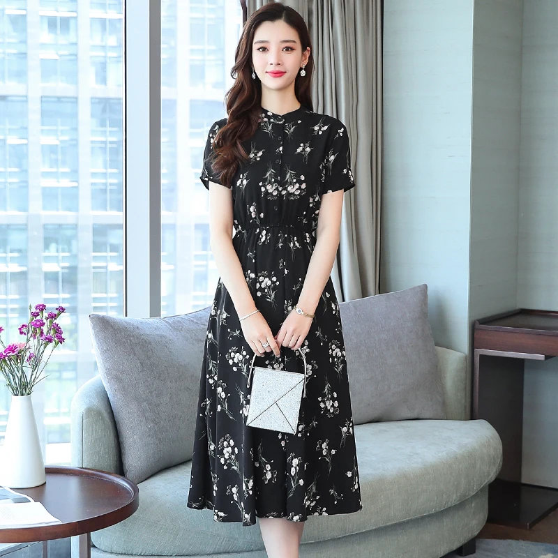 

Dress Women Summer Blouses Et Chemises Kaftan Midi Elbise Mode Femme Floral Robe Short Sleeve Casual Vestidos Camisero Mujer