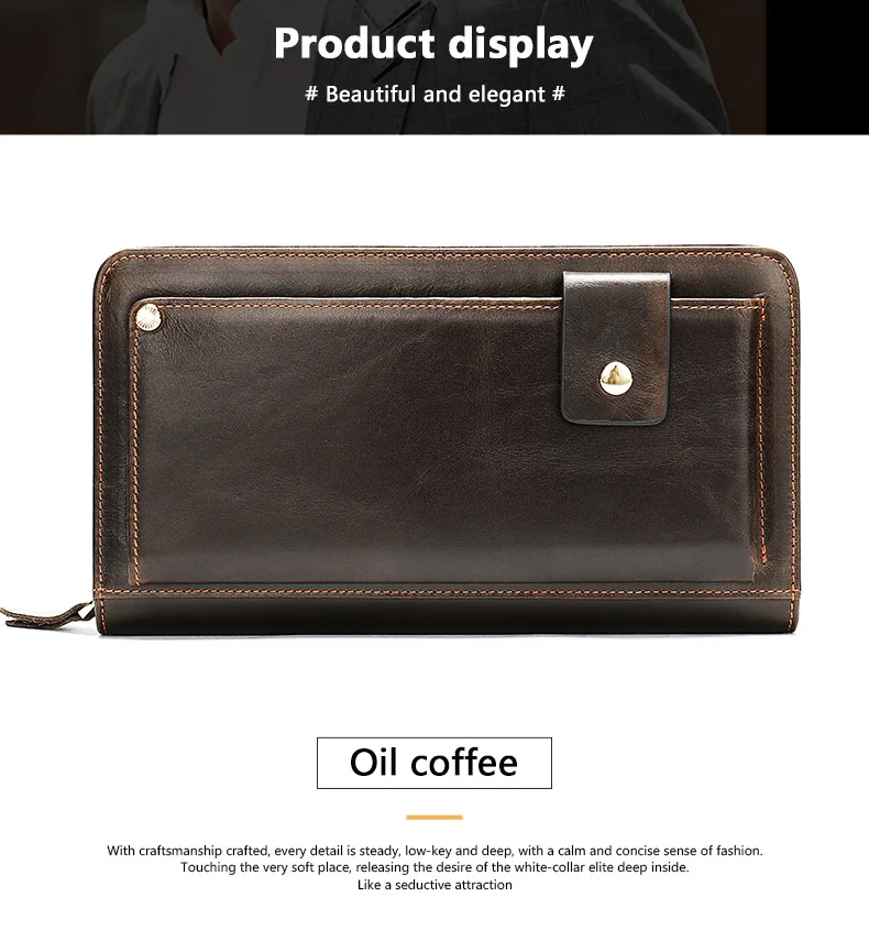 

Best selling men's leather wallet clutch bag casual fashion personality hand bag multi-card retro wallet in brown color