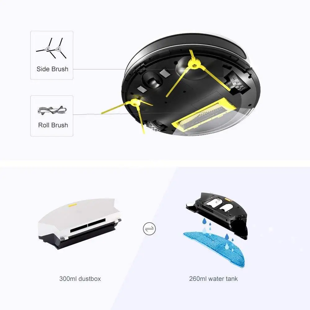 Fmart Робот-пылесос со шваброй APP Mapping 2000Pa Всасывание для ковра Волосы домашних