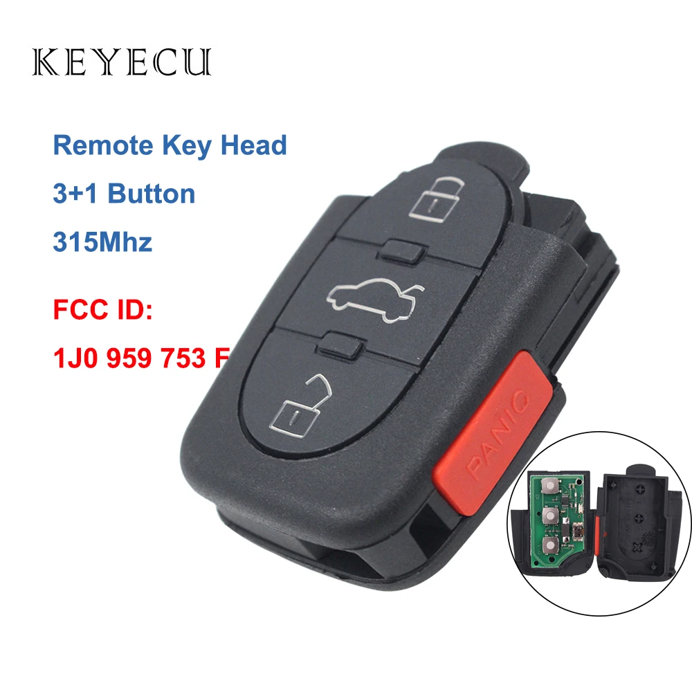 Дистанционный ключ Keyecu 1J0 959 753 F 3 + 1 кнопки 315 МГц для Volkswagen Seat for Skoda 1J0959753F только