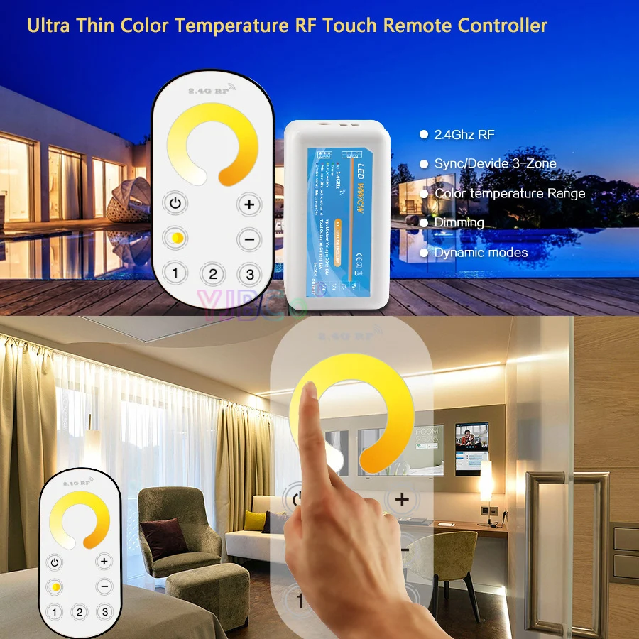 Ультра тонкий сенсорный 2 4 г 3 зоны Беспроводной удаленный один Цвет/CT/ RGB/ RGBW