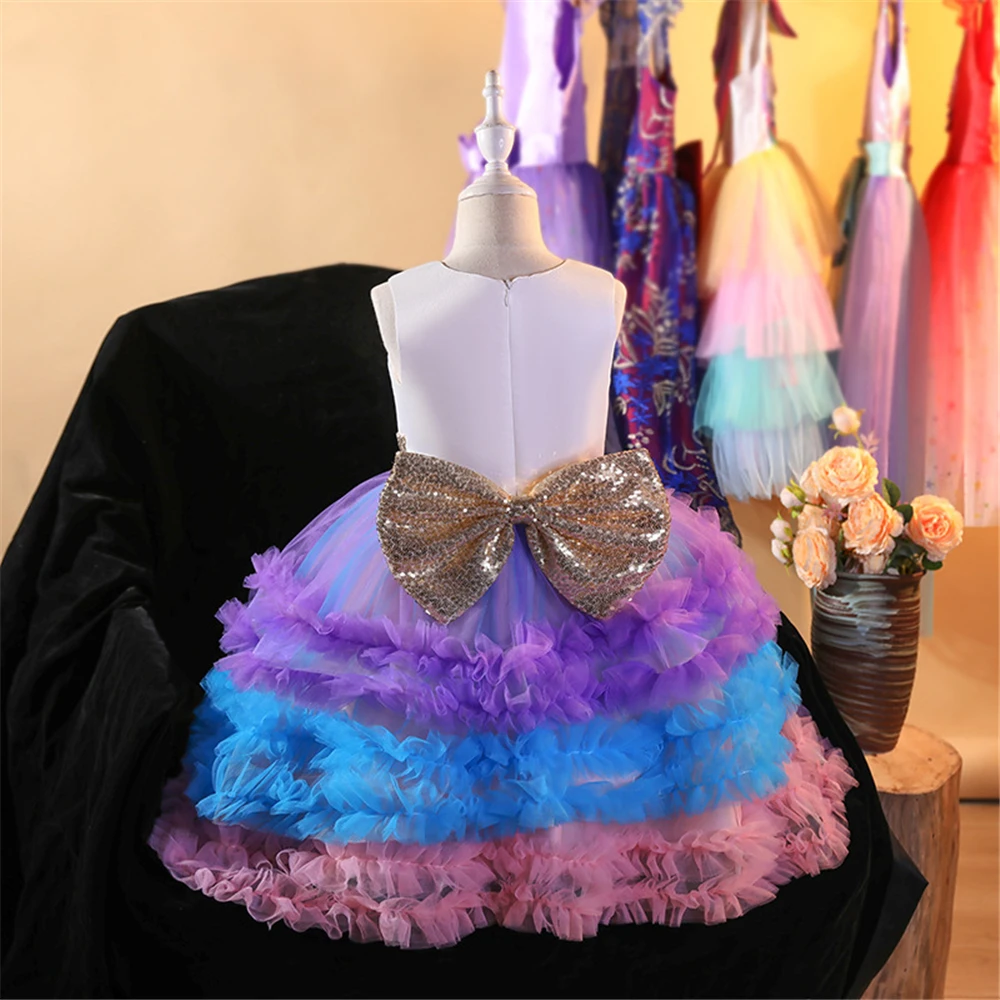 Платье с рождественским единорогом для девочек вечерние Многоярусное