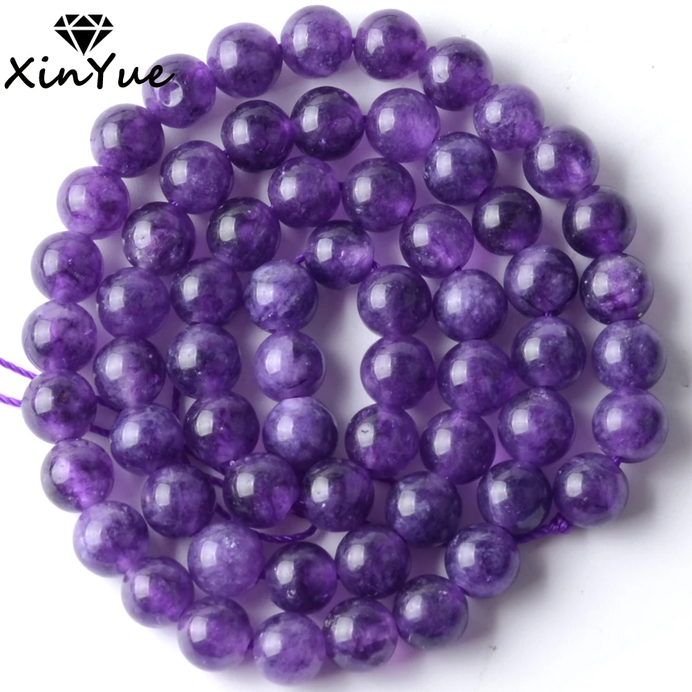 

Natural Purple Angelite Chalcedony Jade Stone Beads Round Loose Spacer For Jewelry Making DIY Bracelet 6/8/10mm