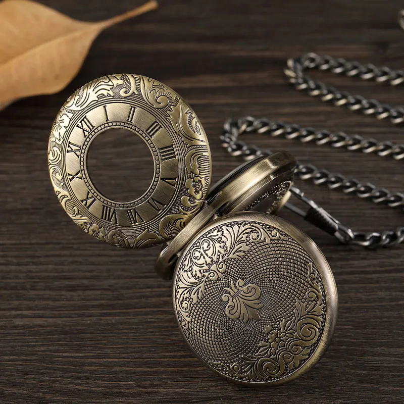 Simple Double Sided Cover Mechanical Pocket Watch Men Hollow Steampunk Skeleton Hand Wind Vintage Pocket Watch Male Clock Waist