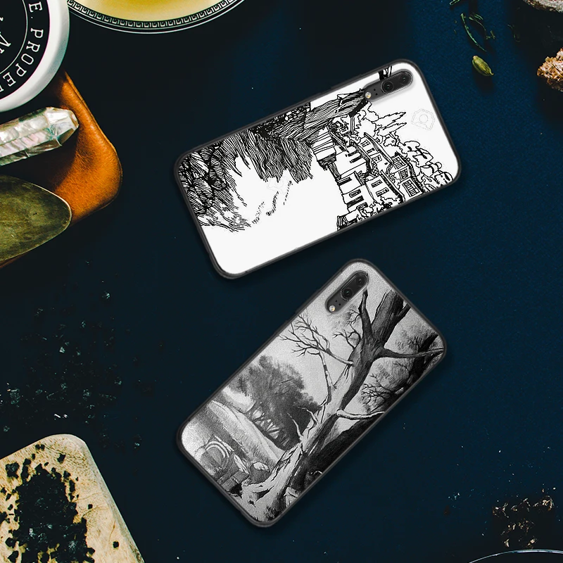 Эскиз пейзаж Мягкие силиконовые чехлы для телефонов huawei P10 P20 2019 P8 P9 Mini P30 LITE P Smart Z