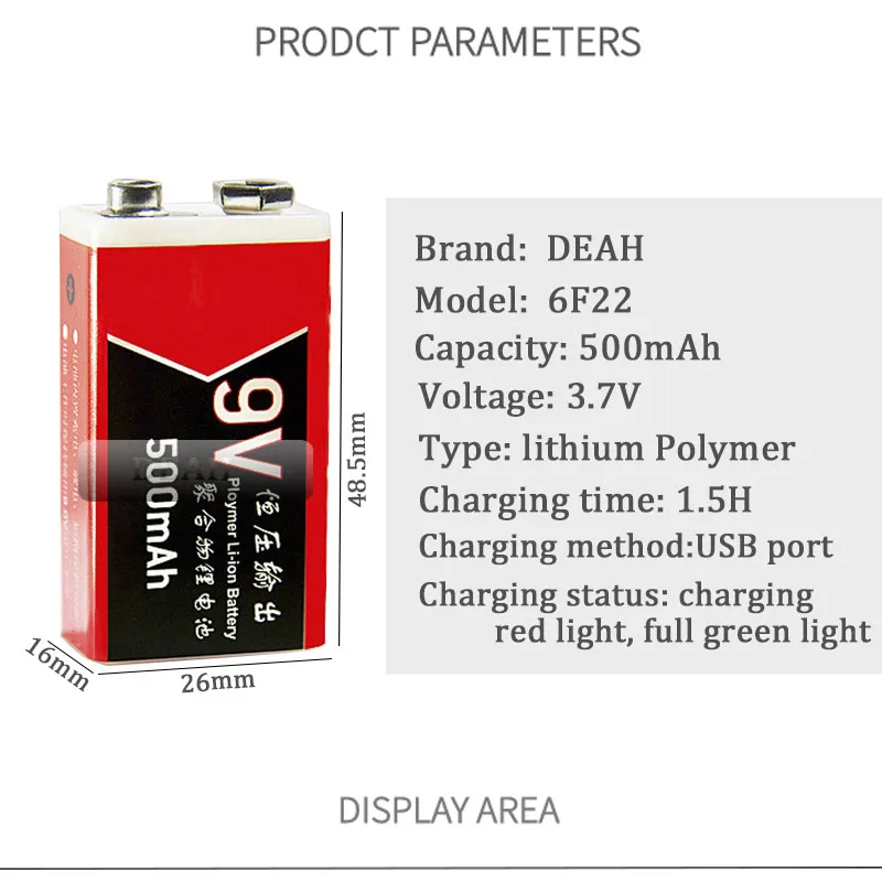 6 шт 9V 500mAh usb литий полимерный литиевый перезаряжаемый аккумулятор для мультиметр