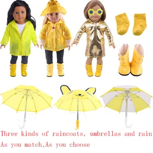 Желтый дождевик, зонтик, сапоги для дождя, 18 дюймов, американский и 43 см, Одежда для куклы Реборн, аксессуары для девочек