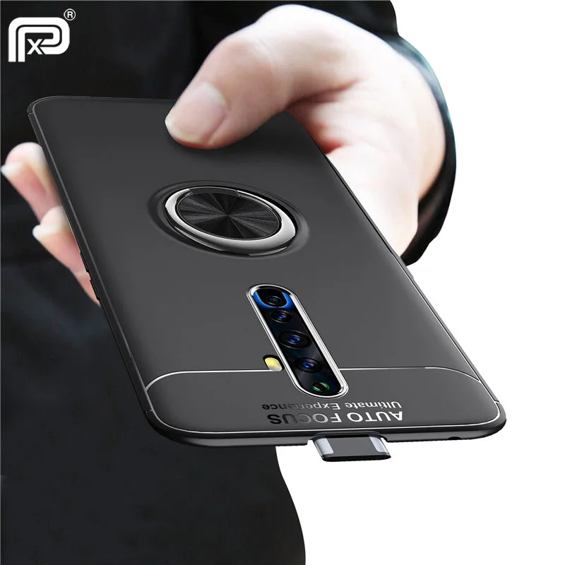 Для Realme X2 Pro Чехол из мягкого ТПУ силикона металлическое кольцо на палец матовая задняя крышка для OPPO Realme X2 чехол противоударный чехол