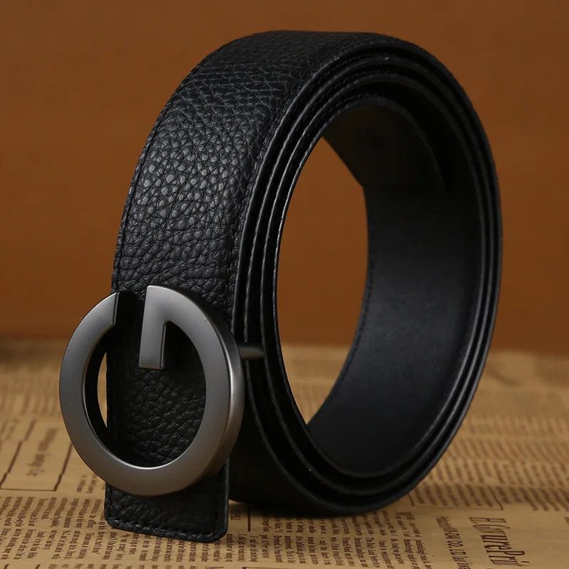 

Youth New Unisex Casual Lychee Pattern Leather Belt Fashion Trend Alloy Smooth G Buckle Belt