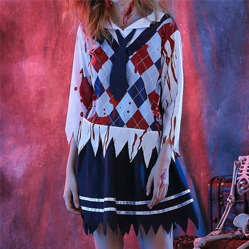 Женский костюм для старшей школы с зомби Хэллоуина страшный призрак