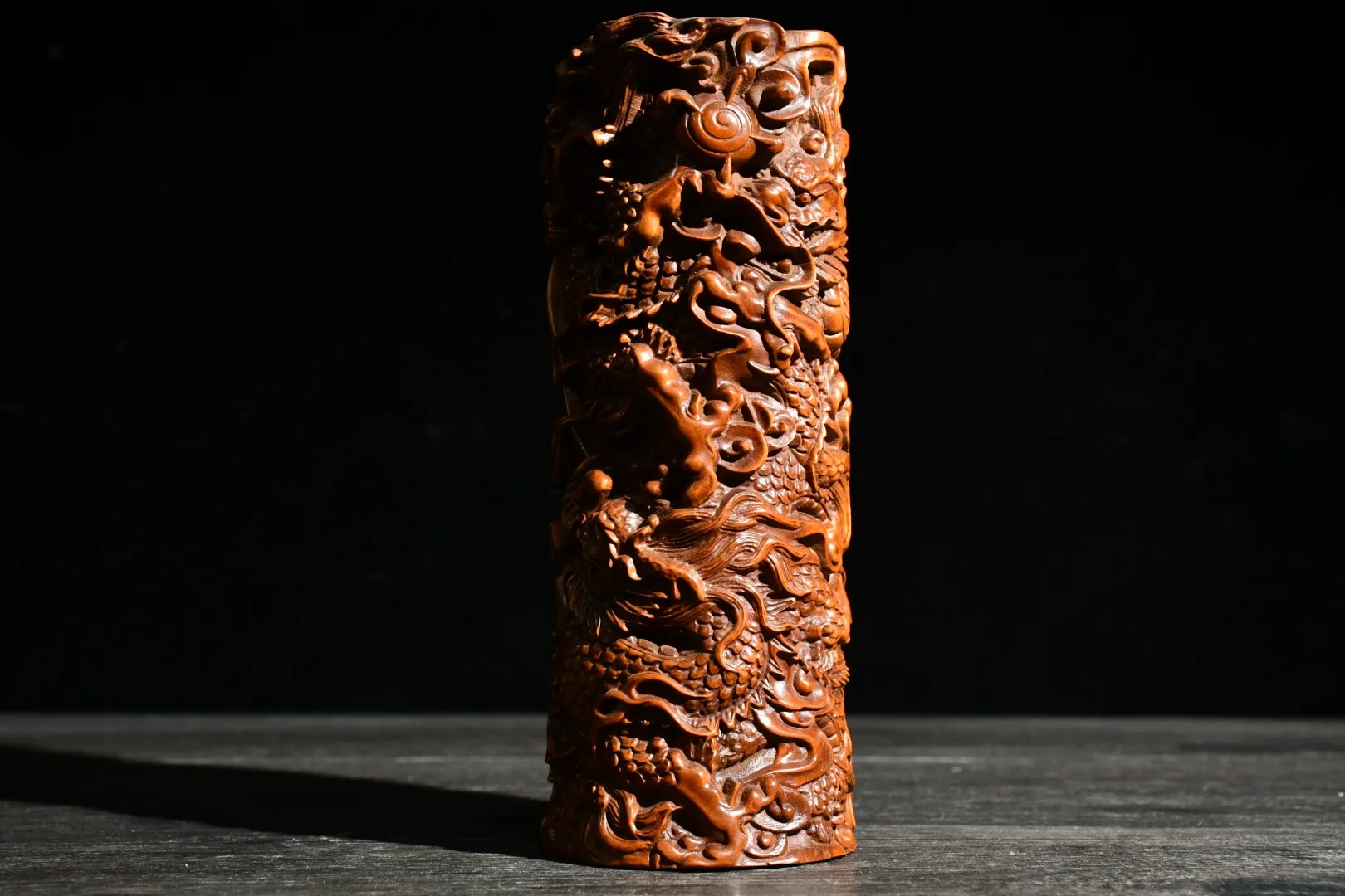 

Home Decor 7" China Lucky Seikos Boxwood Chinese dragon statue Dragon Ball Pen Holder Stationery Exorcism Ward off evil spirits