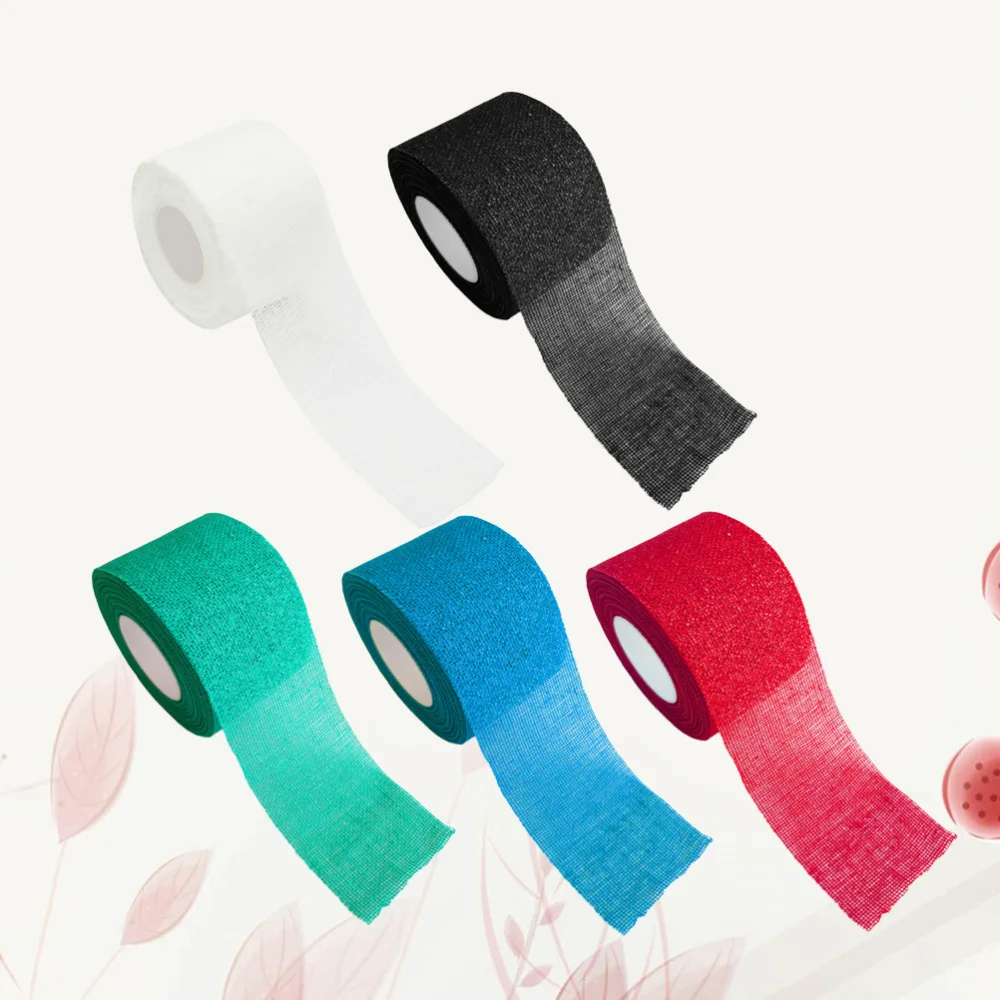 

5Pcs 2.5x9.1cm Pure Cotton Gauze Bandage Self-Adhesive Protective Bandage for Sport Daily Outdoor (White + Black + Red + Blue +