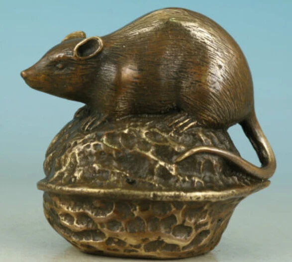 527 + Прекрасный Азиатский Китайский Старый латунный ручной резной мыши сбор