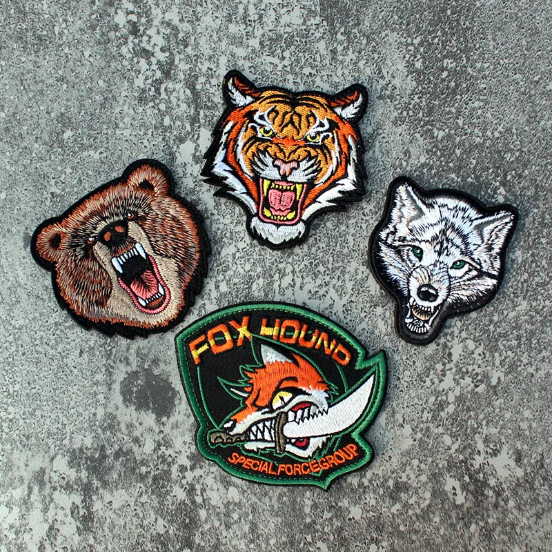 Animal Series Embroidery Patch Tigher Bear Wolf Fox Bulldog Dog Monkey Rabbit Warrior Armed Guns Badge Clothing DIY Accessories | Дом и сад