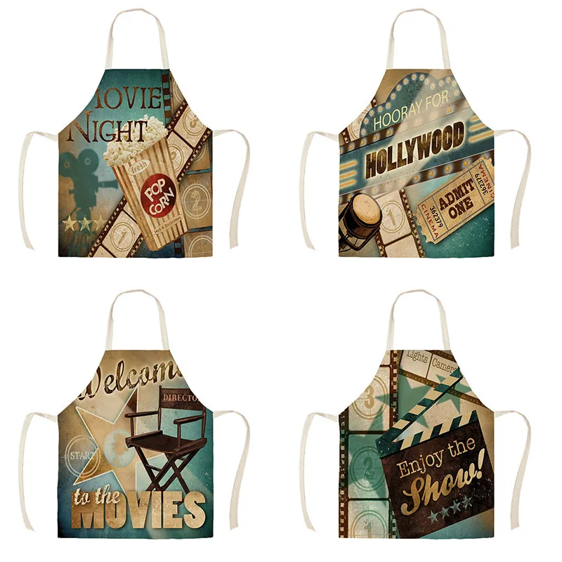 

Vintage Movie Picture Series Cotton Linen Aprons for Kitchen 53*65cm Home Cooking Baking Cleaning Accessories WQT17