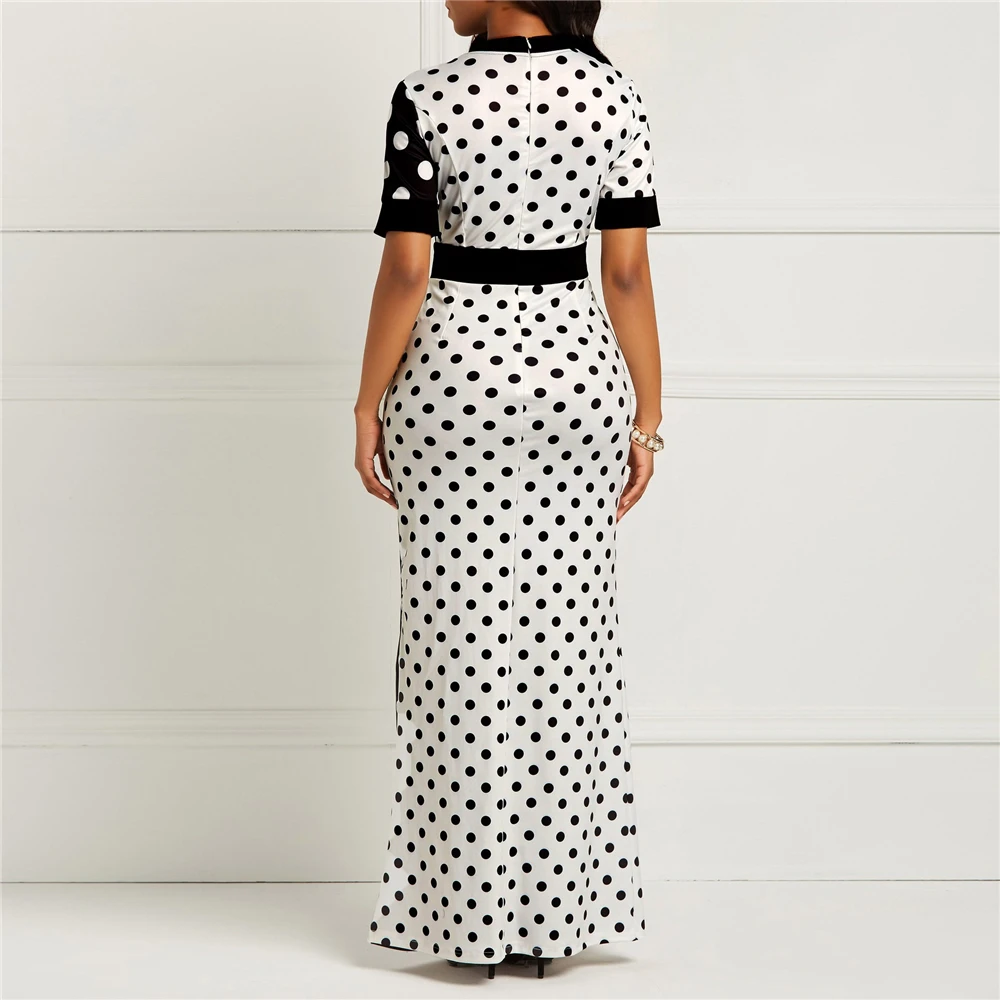 

As Mulheres Polka Dot Africano Dashiki africano Roupas Plus Size Vero Branco Preto Retro Impresso Bodycon Longo Vestido rica