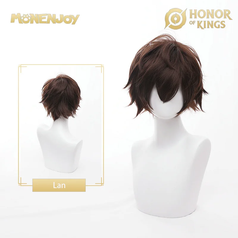 

Monenjoy Honor of Kings Lan Cosplay Wig Brown Short Curly Cos Hair