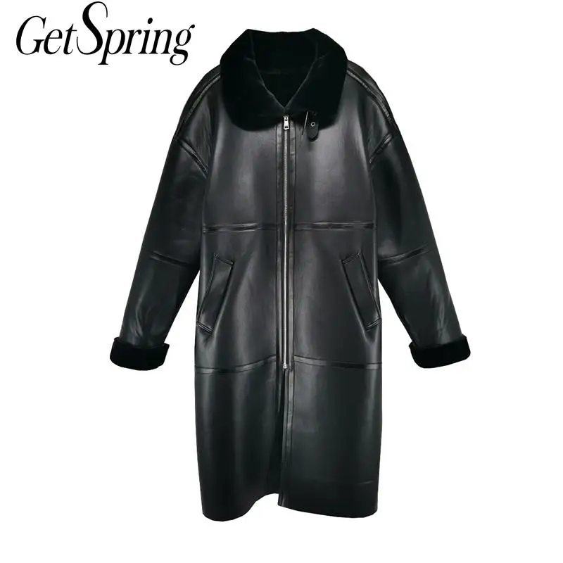 GetSpring Женское пальто утолщенное зимнее с длинным рукавом длинное из