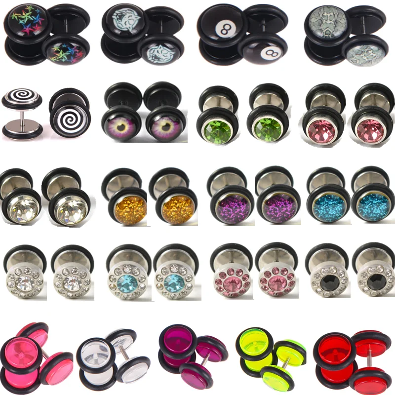 1Pair Cheater Plugs Fake Ear Tunnel Faux Ear Piercing Gauges Earring Falso Stretches Expander Faux Piercing Oreille Punk Jewelry