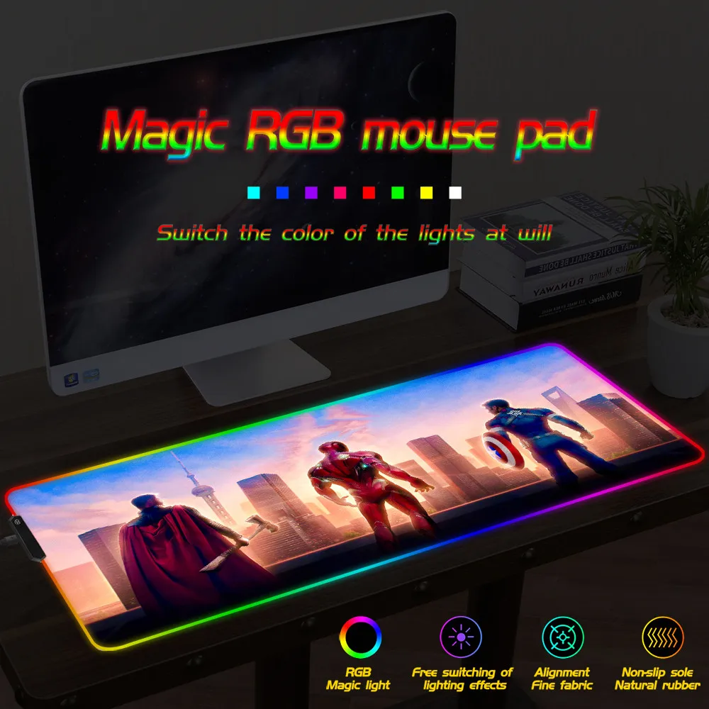 Коврик для мыши FFFAS Iron Man большой компьютерный коврик светодиодный игровой ночник