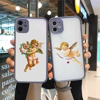 baby angel painting aesthetic art phone case for iphone 13 12 11 mini pro xr xs max 7 8 plus x matte transparent gray back cover