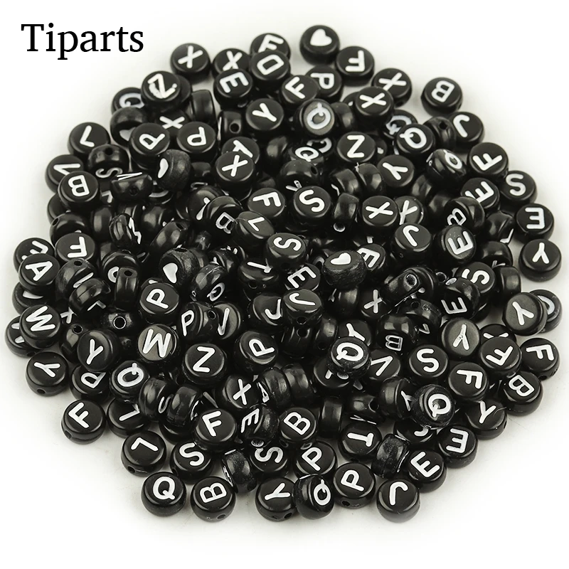 

100pcs/lot 7mm Flat Round Black Letter Beads A-Z DIY Acrylic Loose Beads Alphabe ABC Bracelet Earring Making Wholesale