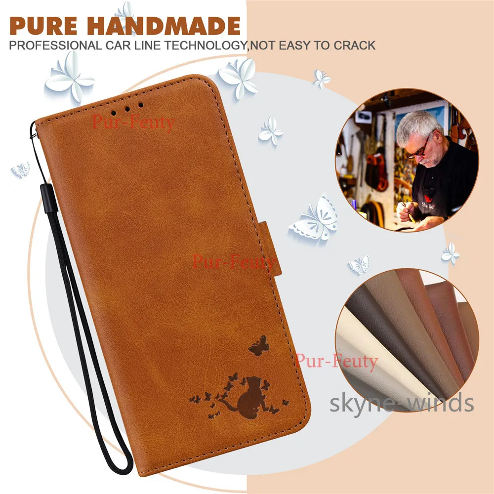 Чехол-бумажник со стендом и карабином для Samsung Galaxy J2 Core 2018 2020 с эмбоссированным рисунком бабочки и кошки из кожи для SM J2Core fundas on.