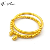kissflower br21 fine jewelry wholesale hot fashion woman girl birthday wedding gift ball matte lotus 24kt gold bracelet bangles