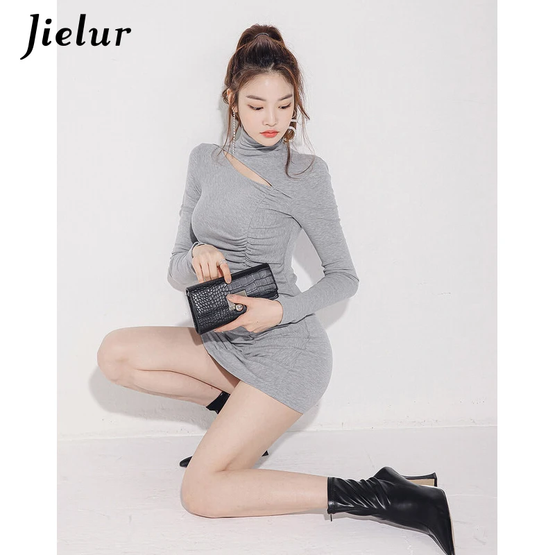 Jielur Новое Сексуальное Женское Платье облегающее платье с высоким воротником и