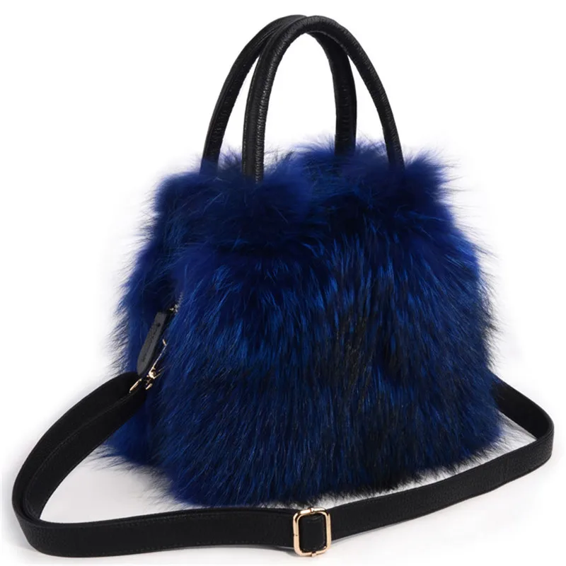 2020Ladies High-End Real Fox Fur Bag Women Design Genuine Leather Tote Bags Large Leather Shoulder Bag Ladies Fashion Cross Body