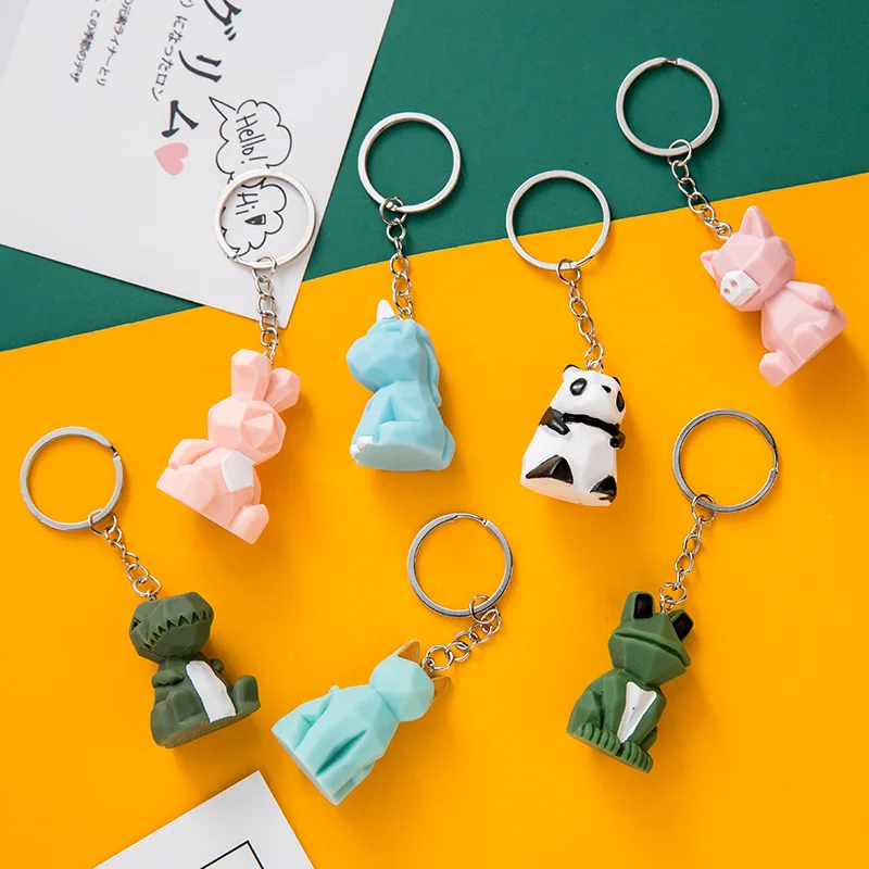 

Creative Cartoon Geometric Faceted Dinosaur Panda Doll Keychain Keyring Couple Car Key Chain Backpack Hanging Gift