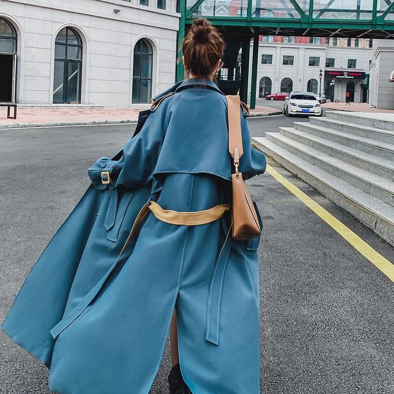 Женская одежда длинная куртка на осень и зиму женский длинный синий свободный