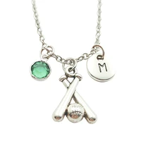 baseball bat sprot necklace birthstone creative initial letter fashion jewelry women christmas gifts accessories pendant