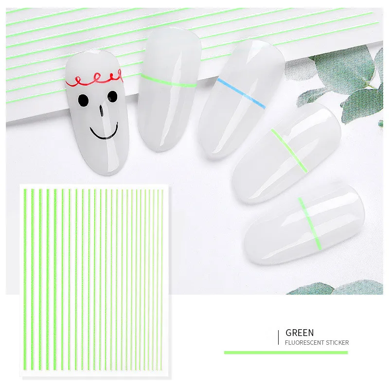 

Fluorescent Nail Stickers Stripe Line 3D Decorations Gel Polish Self-Adhesive Transfer Foils Decals Pregnant Women Children 653