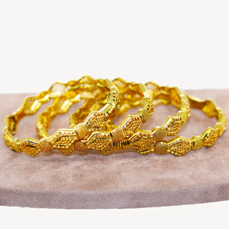 

Dubai 24k Gold Plated Bangle Indian Wedding Bracelet African Luxury Women's Hard Bracelet Ethiopian Arabian Charm Jewelry