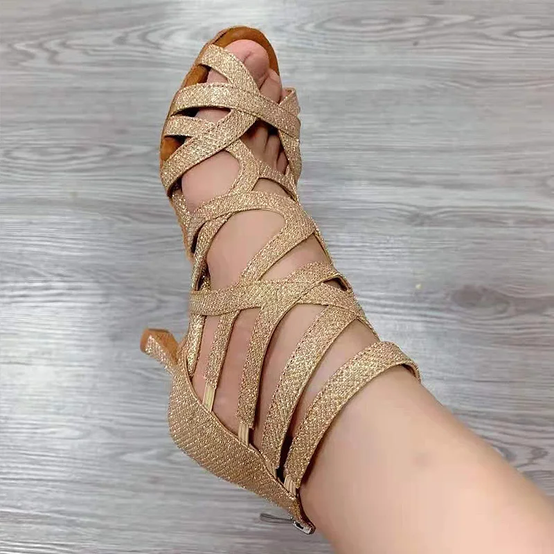 

Women Shoes Latin Dance Shoes Tango Waltz Shoes Bling Gold Low Heels Boots Comfortable and Excellent Quality JuseDanc