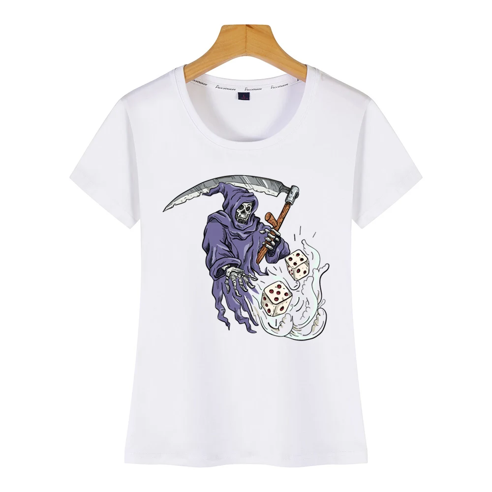 Топы футболки для женщин grim reaper бросание кости рисунок цвет сексуальный
