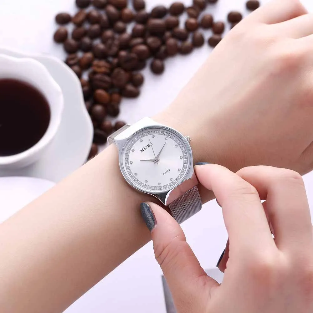 

MEIBO Brand Fashion Women Rose Gold Rhinestone Crystal Quartz Watches Ladies Stainless Steel Watch Clock TrendRelogio Feminino