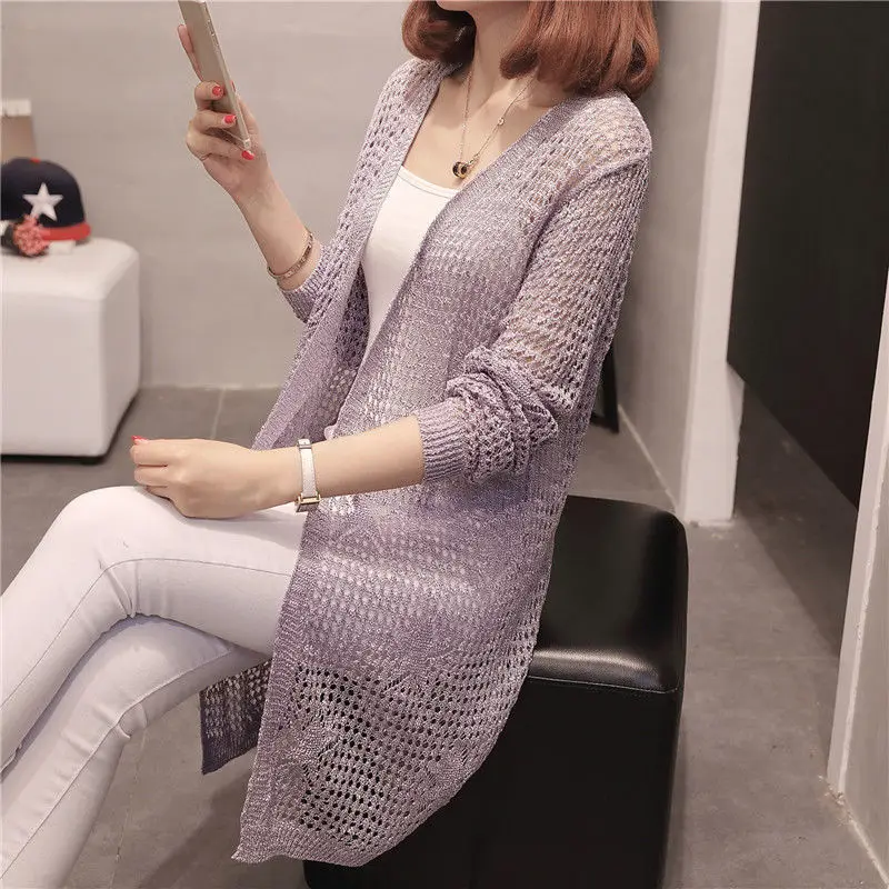

Women 2021 New Summer Ice Silk Sun Protection Loose Clothing Female Cardigan Blouse Shirt Tops Casual Thin Knitted Coat X65