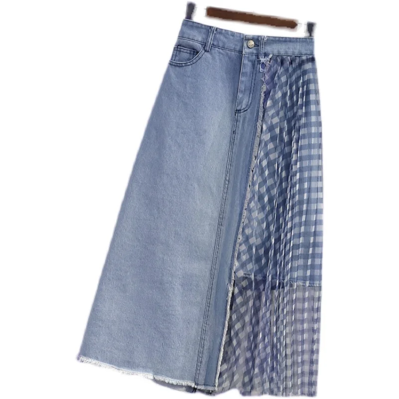 Модные джинсовые юбки женские эластичные трапециевидной формы с высокой талией