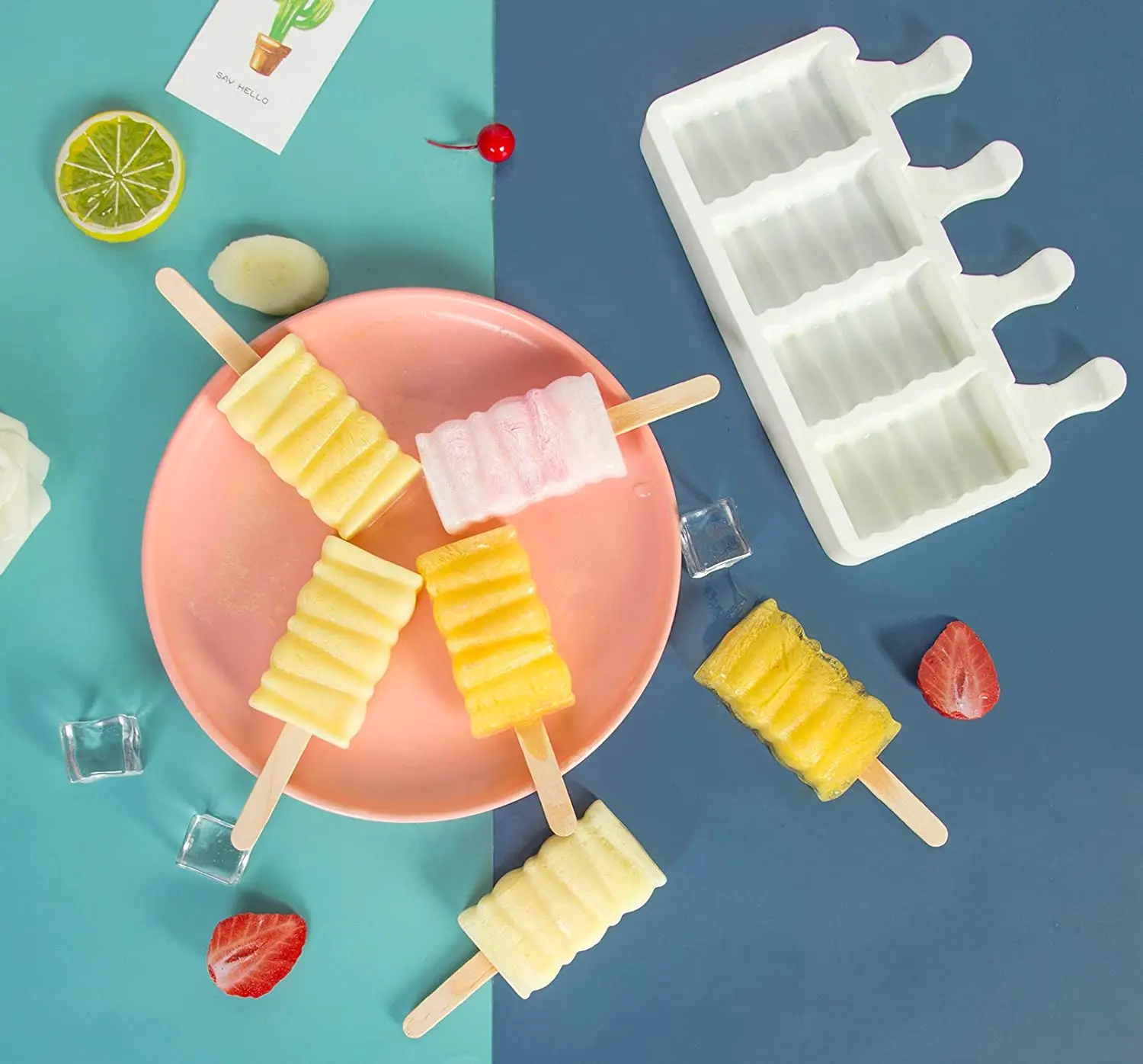 

4-cavities Building blocks Silicone Ice Cream Mold DIY Homemade Small Popsicle Moulds Fruit Juice Reusable Ice Pop Baking Tools