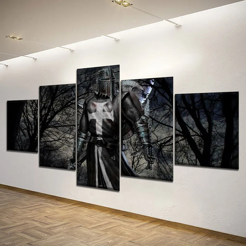 

5 Panel Decor poster HD Print Black Forest Sea Knight Templar Modern Canvas Art Home Decorations for Living Room Gifts modular