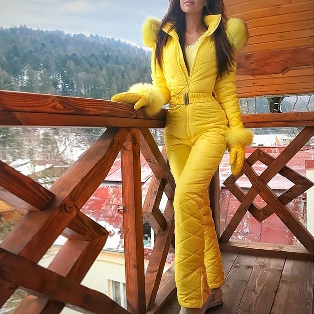 One Piece Ski Jumpsuit Women Thick Warm Snowboard Jacket Winter 2019 Outdoor Snow Suits with Gloves Female Skiing Pant Sets D25 |