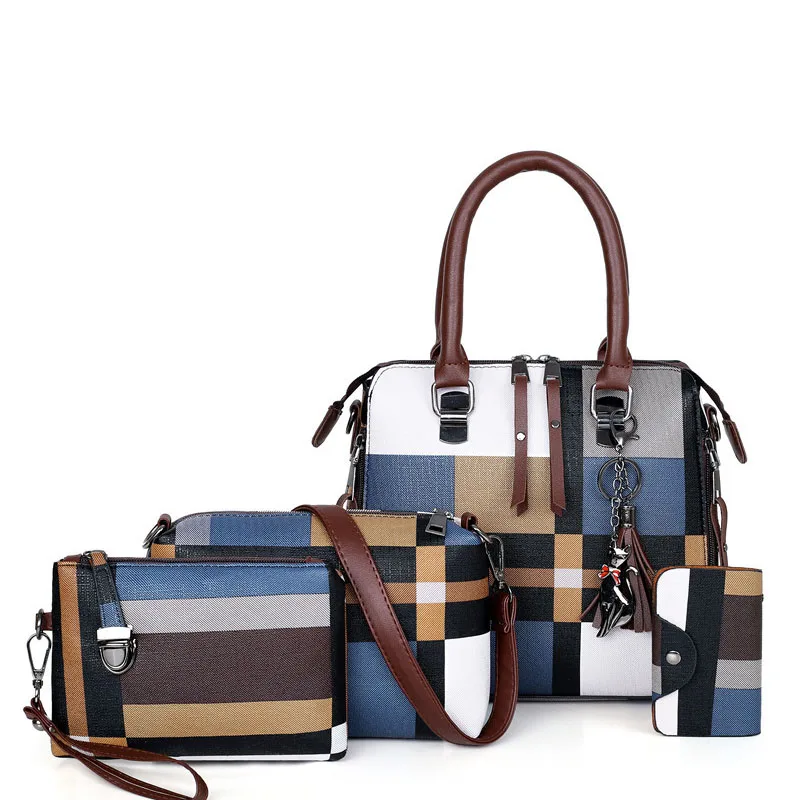 Композитные сумки роскошные для женщин в клетку 2019 сумочки с кисточкой и набор 4