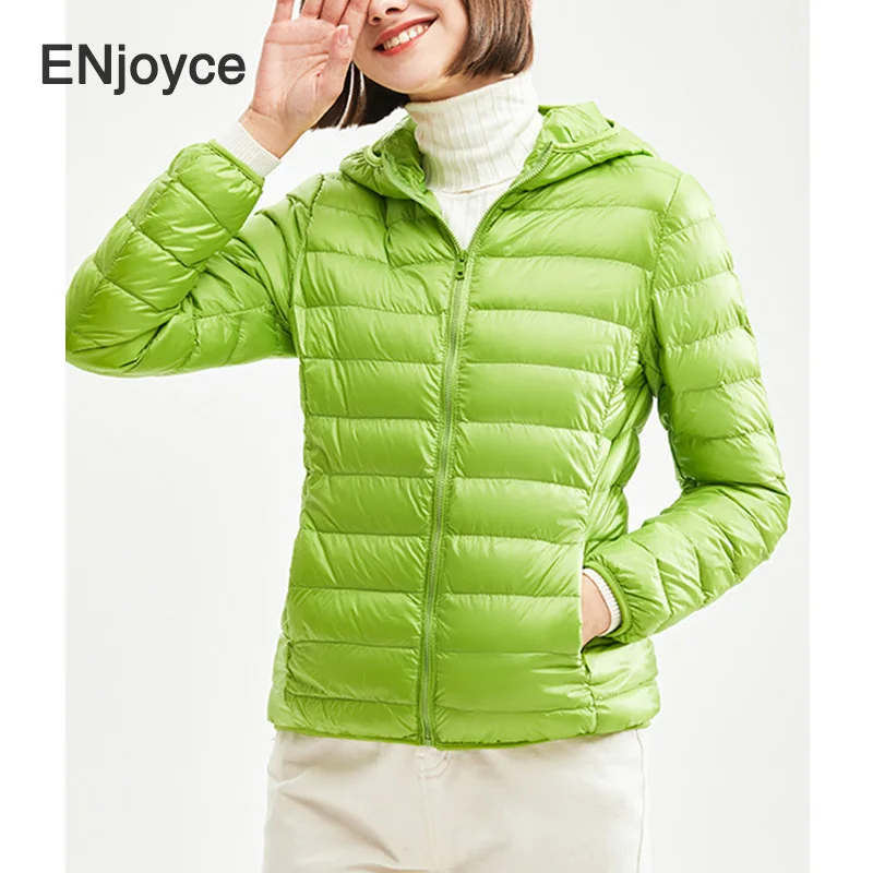 ENjoyce женская зимняя тонкая белая утиная толстовка с капюшоном пуховики легкие