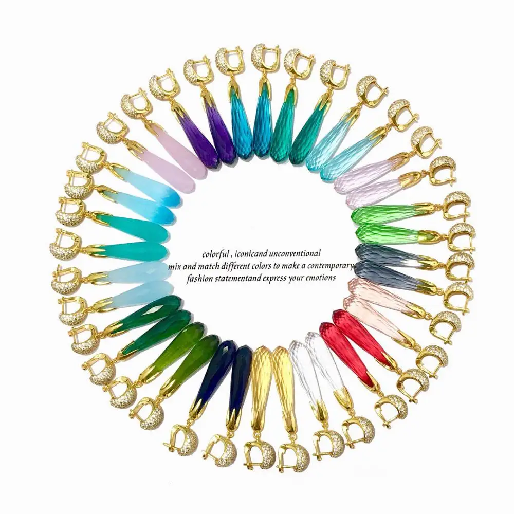 Женские серьги с кисточками золотистые в форме капли воды яркими кристаллами