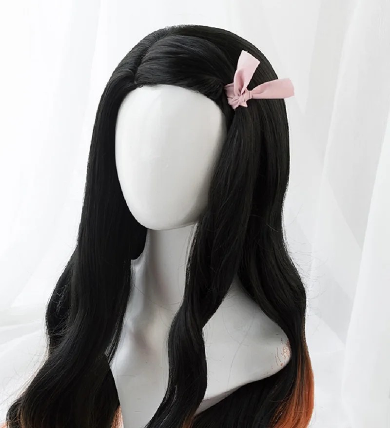 Парик для косплея из киметсу длинный термостойкий синтетический с шапочкой