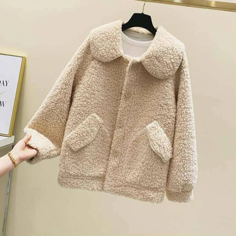 

Plus Velvet Padded Outwear Women's Design Sense Niche Fall/winter Loose Imitation Lamb Velvet Jacket Korean Style Female Coat