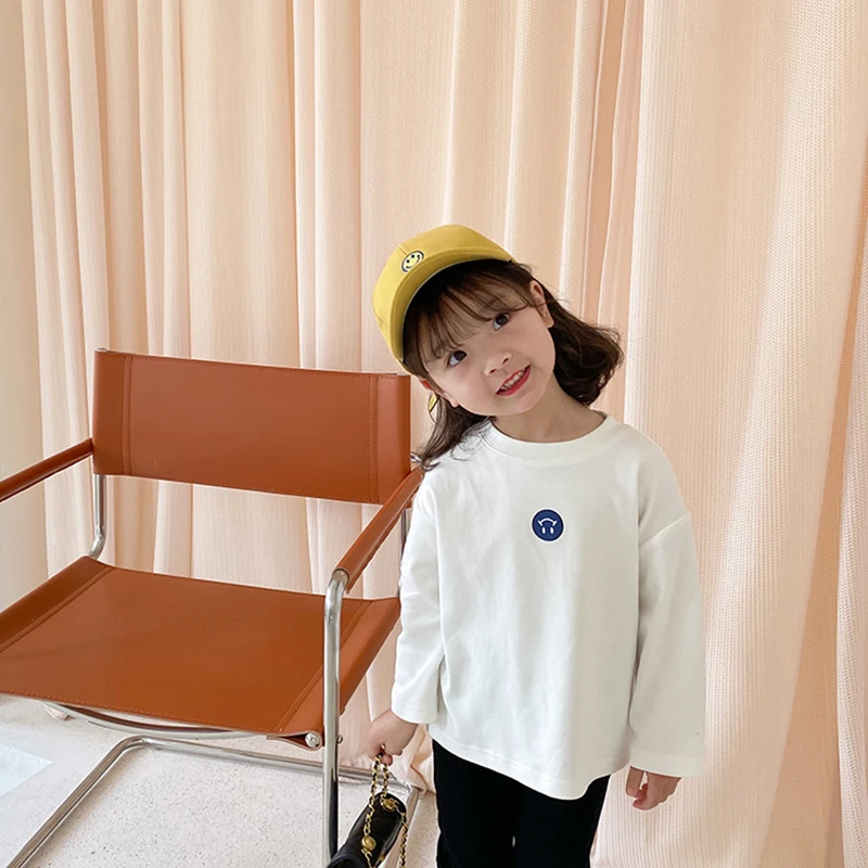 

Keelorn Girls Kids T-shirts 2021 Spring Girls Cartoon Smile Print Tops Korean Long Sleeve Children Casual Clothing 1-7T