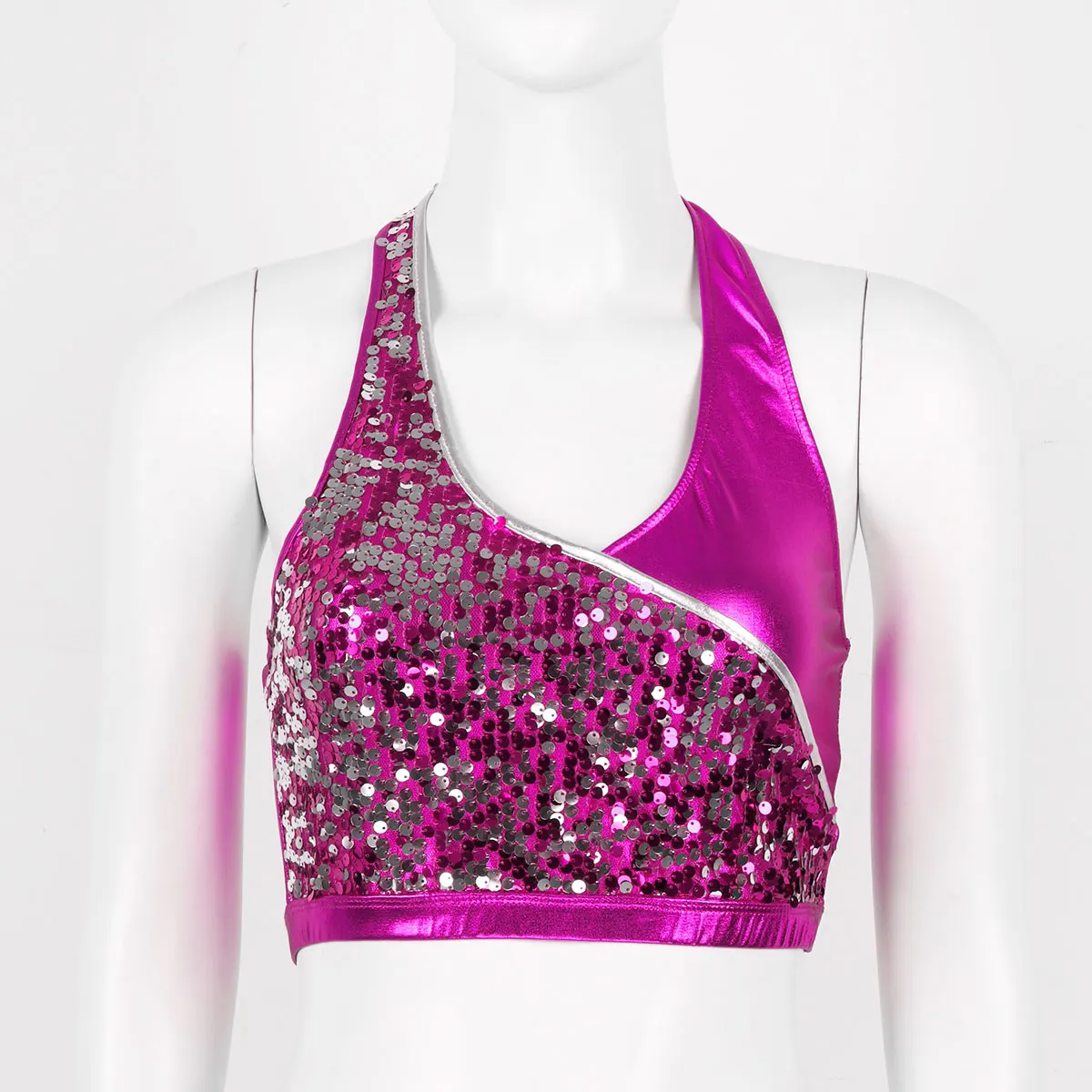 Женские блестящие танцевальные майки с металлическими блестками топы